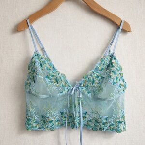 BED OF ROSES Lace Bralette Sheer Floral Mesh Tie Front Top